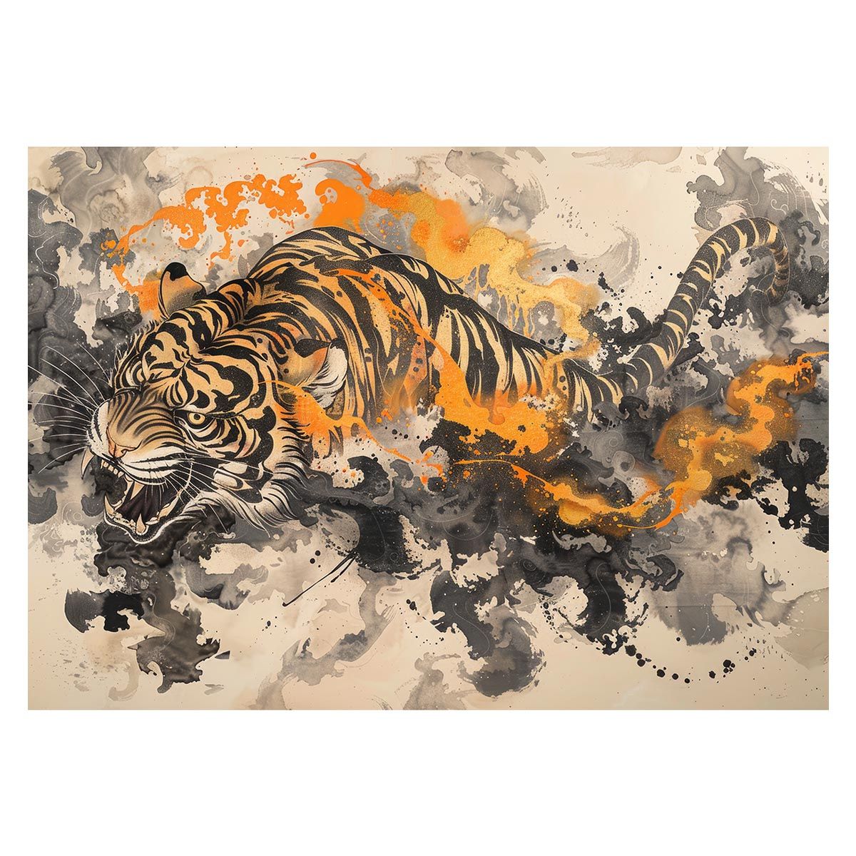 【A2サイズ（約42x59cm）】【lh-poster-4023】虎 トラ タイガー 猛虎 縁起物 ポスター 開運 金運 風水 絵画 レトロ 和風 伝説 インテリア アート