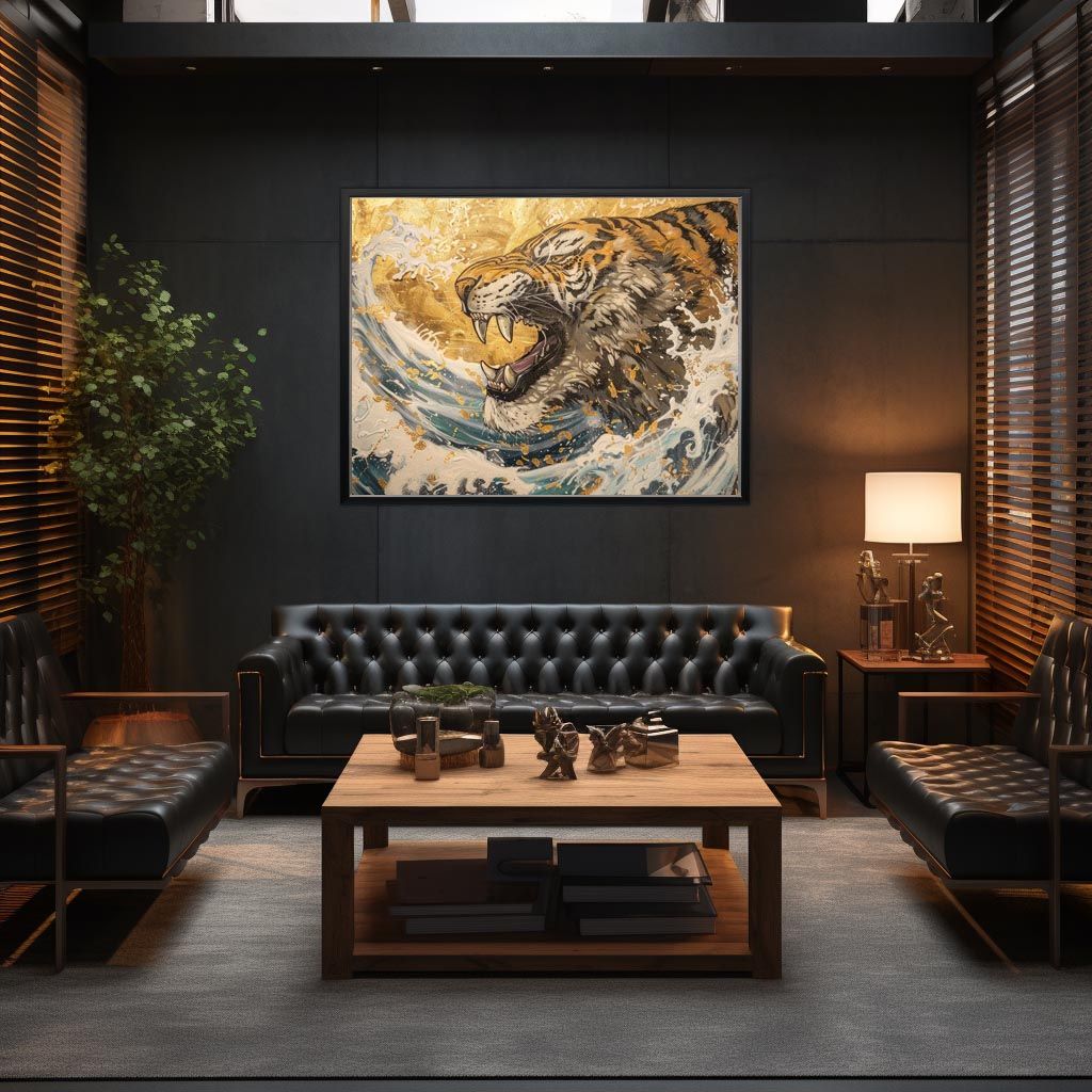 【B1サイズ（約73x103cm）】【lh-poster-4031】虎 トラ タイガー 猛虎 縁起物 ポスター 開運 金運 風水 絵画 レトロ 和風 伝説 インテリア アート