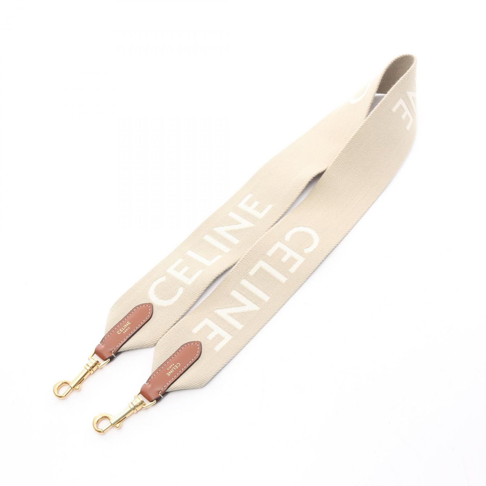 セリーヌ CELINE ショルダーストラップ ジャガード ショート ､03 BW ベージュ ホワイト キャンバス レザー レディース A