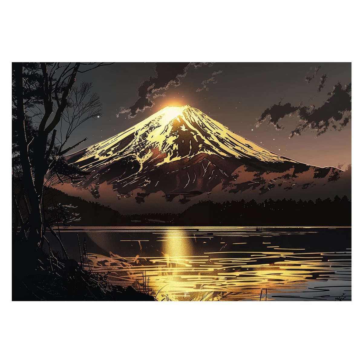 A2サイズ（約42x59cm）】【lh-poster-4089】和風 金の富士 金運