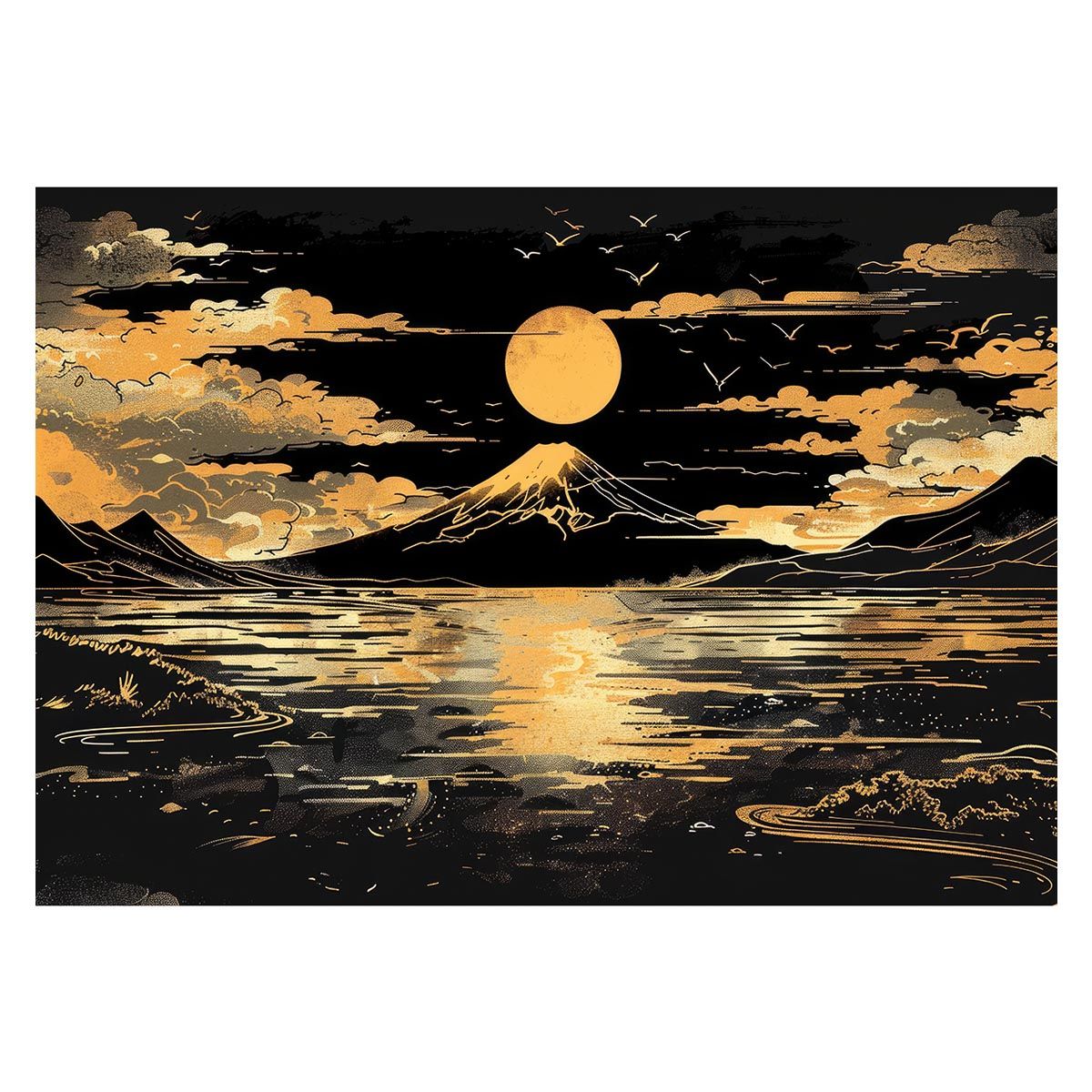 B1サイズ（約73x103cm）】【lh-poster-4156】和風 金の富士 金運