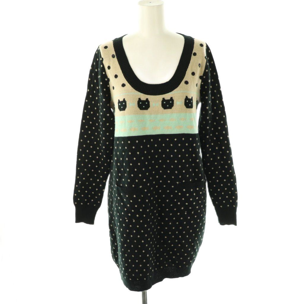 フランシュリッペ franche lippee 猫 ドット ニットワンピース ミニ
