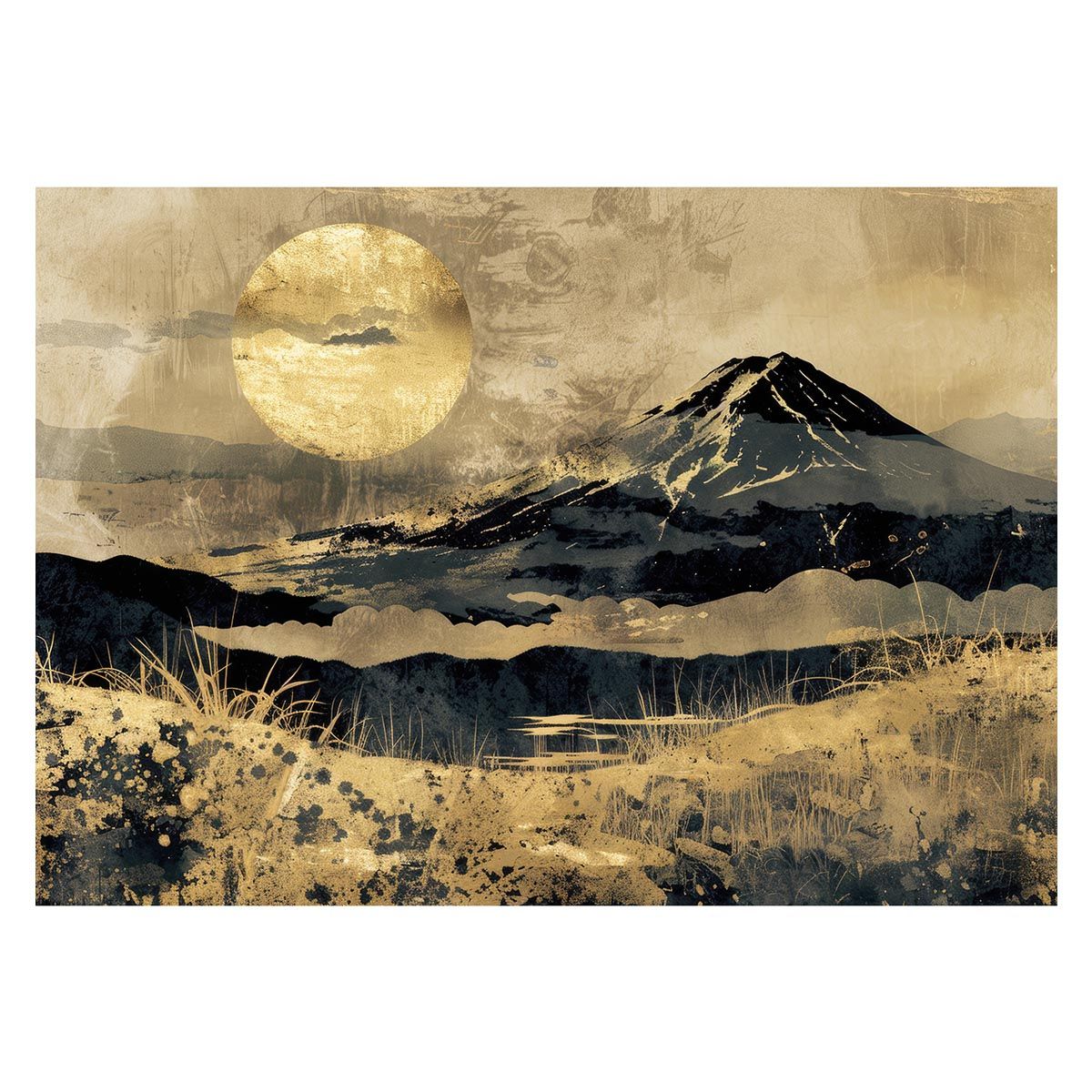 B 約51 x 73 cm lh poster 4137 和風 金の富士 金運 ゴールド 山 富士山 ふじさん 横ポスター ご利益 運気 グッズ アイテム 開運 インテリア レトロ