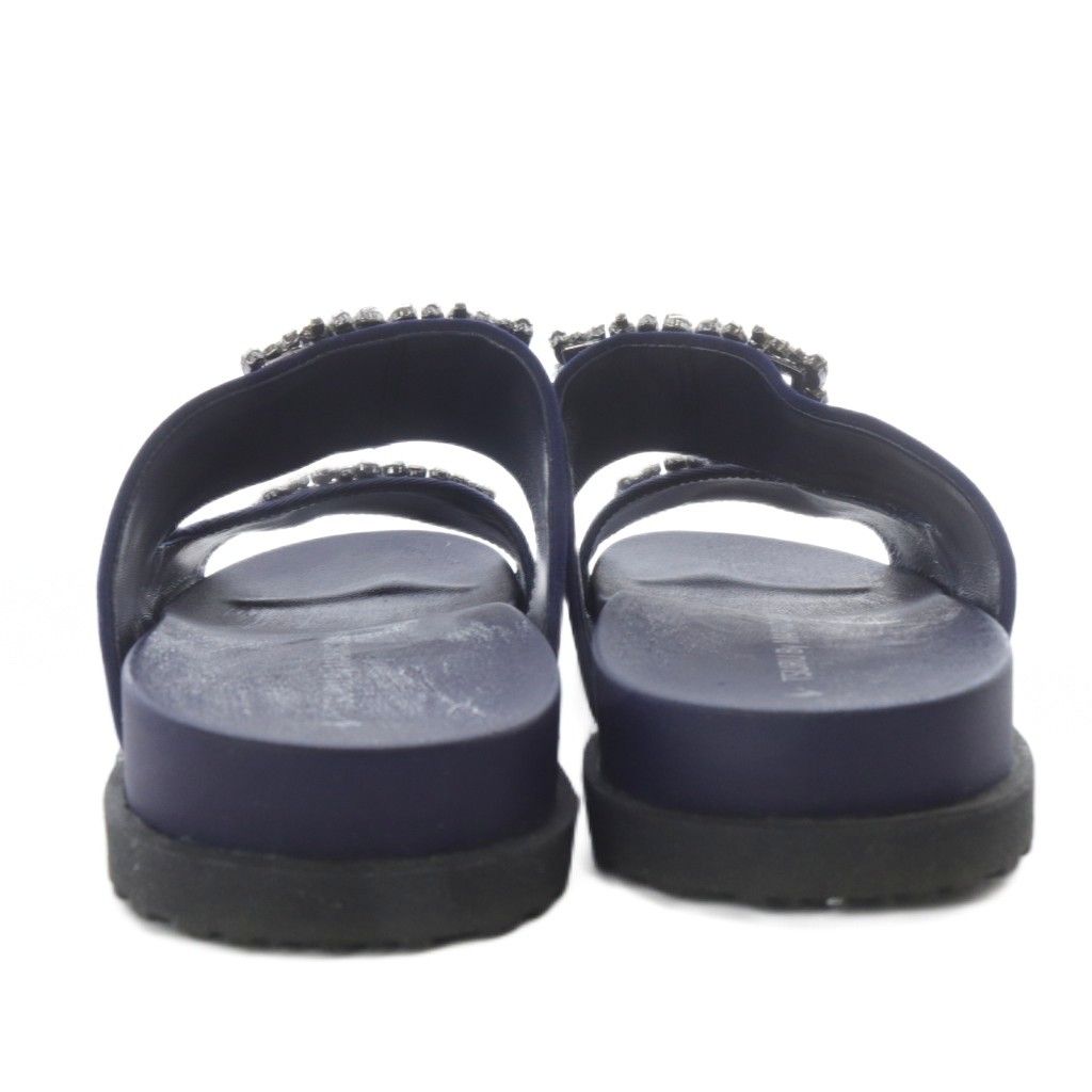 【中古】ツルバイマリコオイカワ TSURU By MARIKO OIKAWA サンダル フラット ビジュー サテン 35 ネイビー ツルバイマリコオイカワ TSURU By MARIKO OIKAWA サンダル フラット