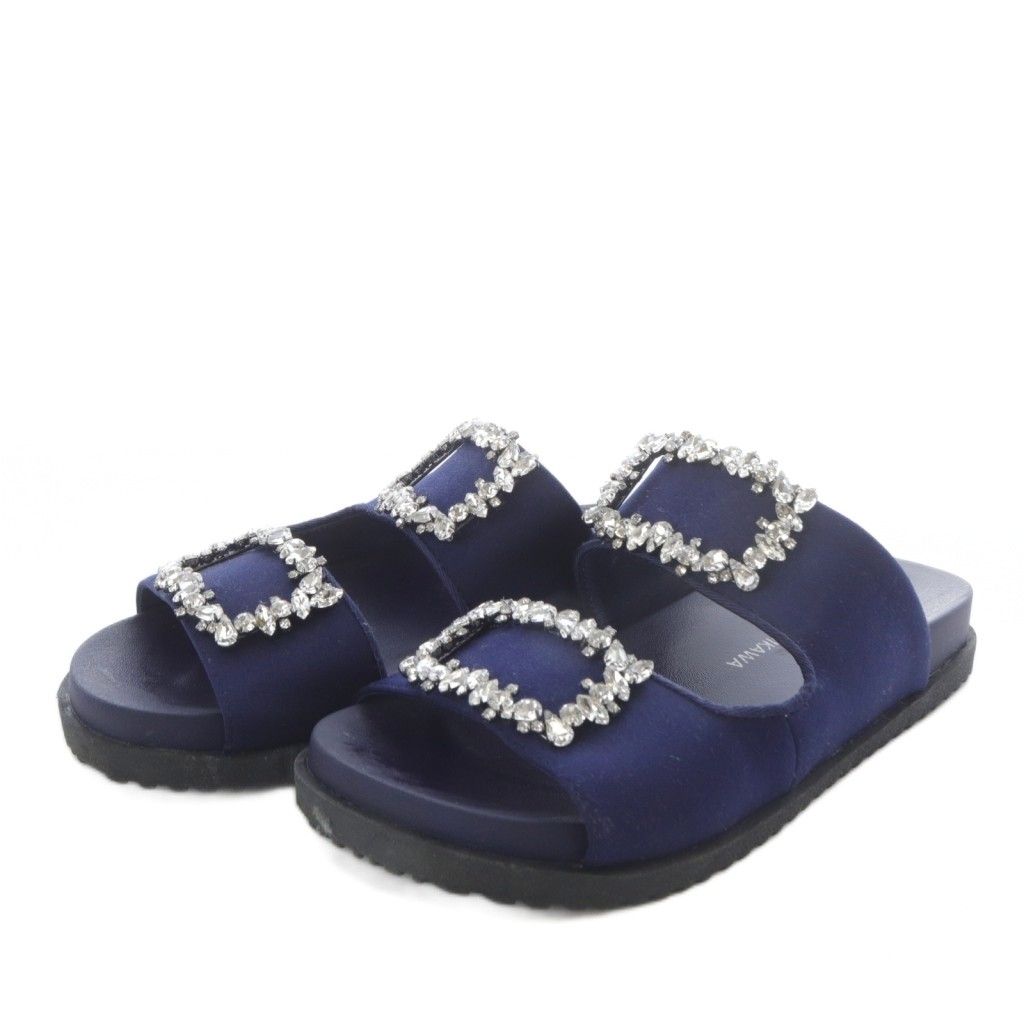 【中古】ツルバイマリコオイカワ TSURU By MARIKO OIKAWA サンダル フラット ビジュー サテン 35 ネイビー ツルバイマリコオイカワ TSURU By MARIKO OIKAWA サンダル フラット