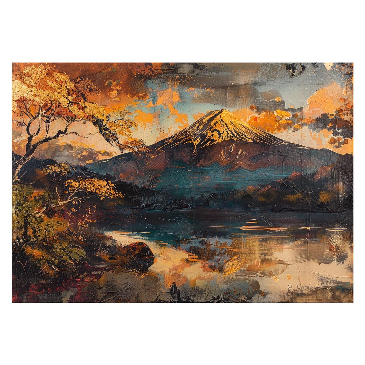 A 約42 x 59 cm lh poster 4140 和風 金の富士 金運 ゴールド 山 富士山 ふじさん 横ポスター ご利益 運気 グッズ アイテム 開運 インテリア レトロ