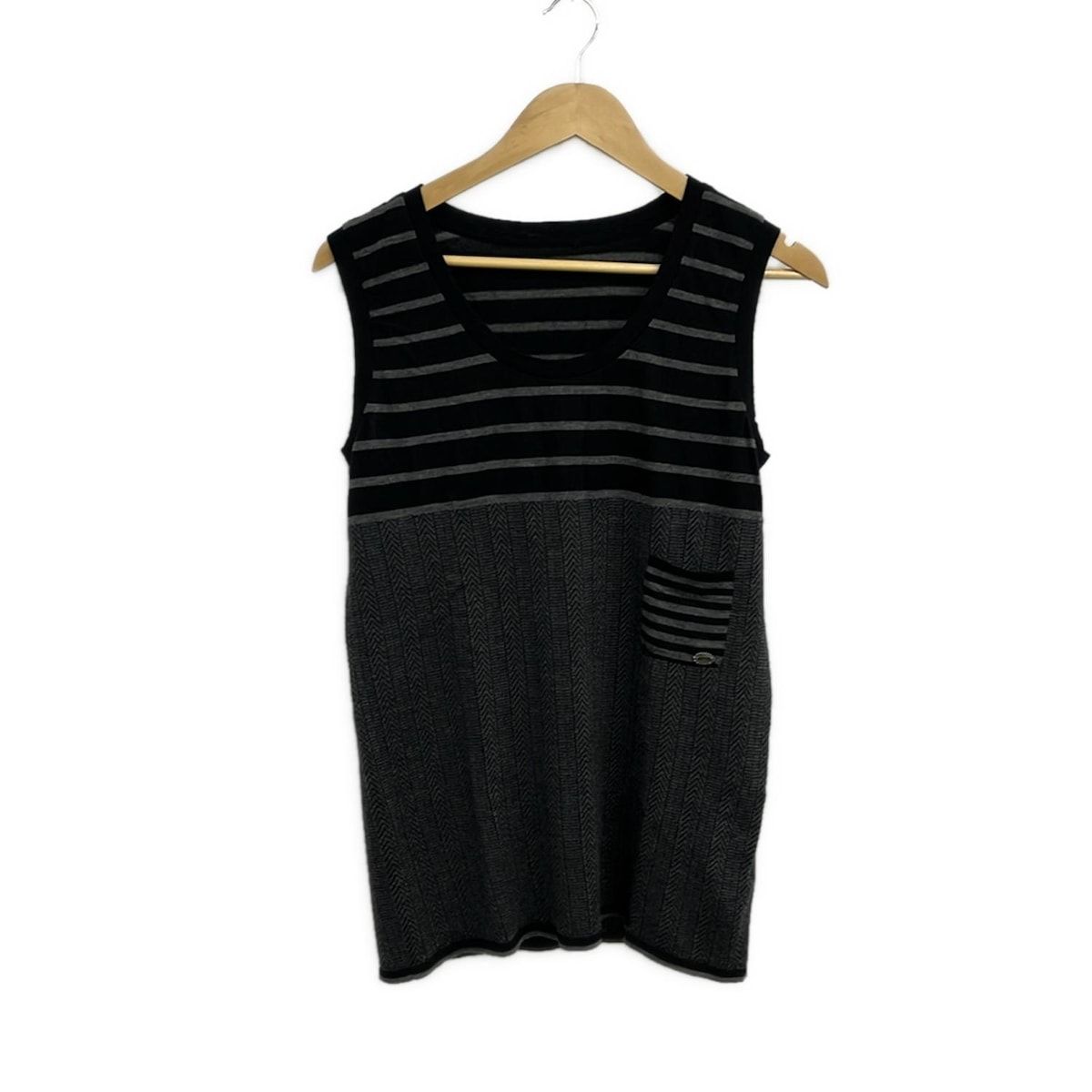 CHANEL シャネル ノースリーブTシャツ サイズ42 L レディース P 26660 黒 ダークグレー ニット クルーネック 2005 AW