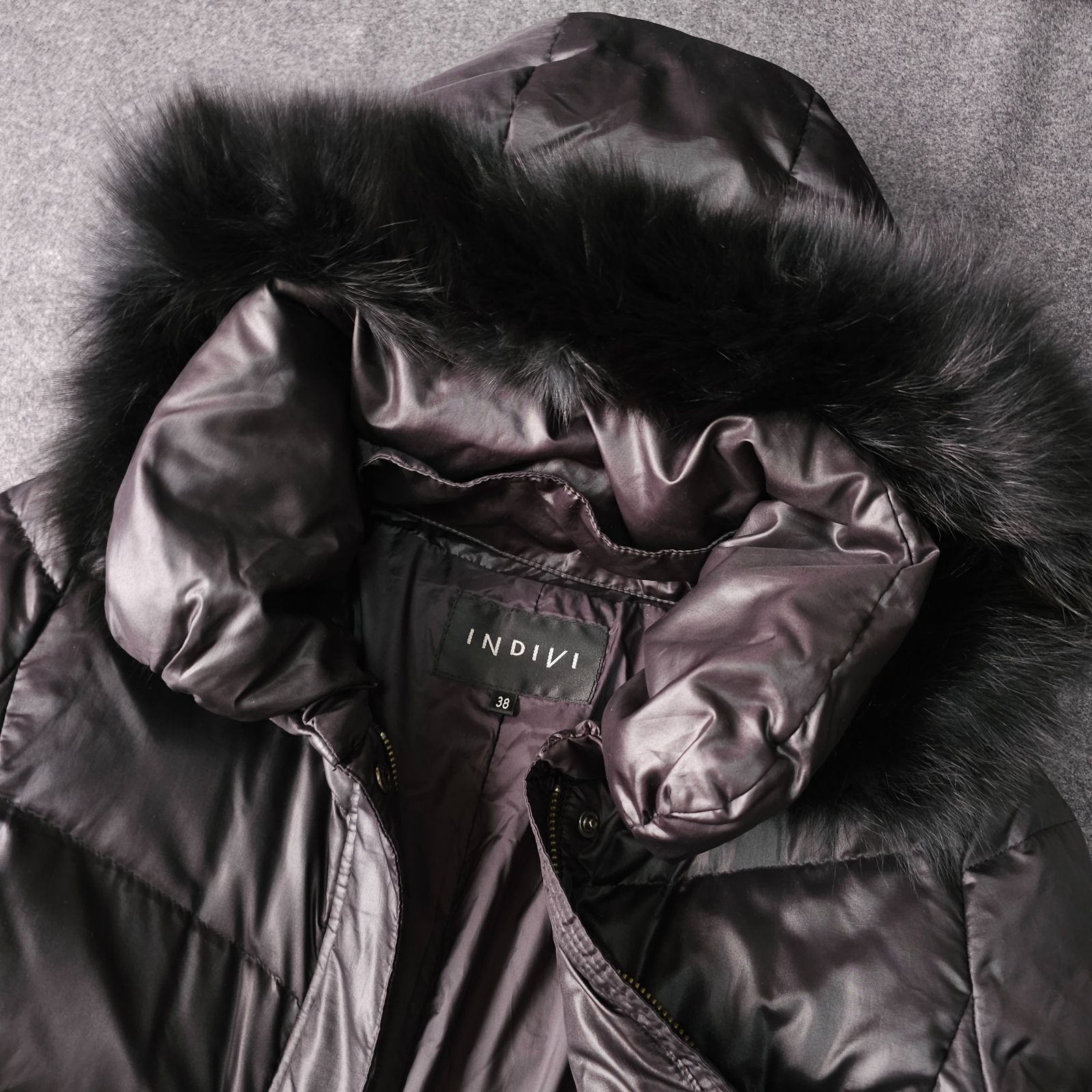 INDIVI 38/Mフォックスファー ロングダウンジャケット ブラック 黒 INDIVI】インディヴィ 秋冬 2WAY フォックスファー ロングダウンコート
