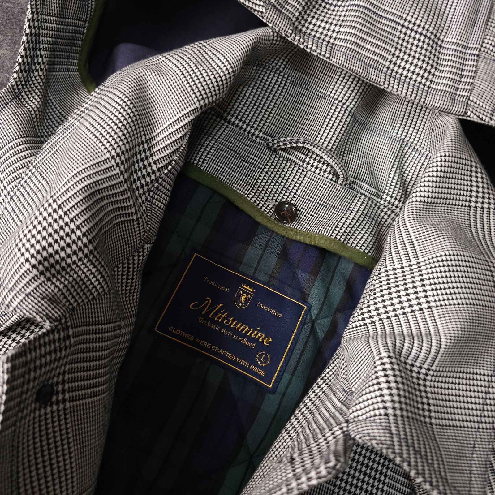 Mitsumine】ミツミネ 秋冬 2WAY グレンチェック柄 中綿ライナー付き