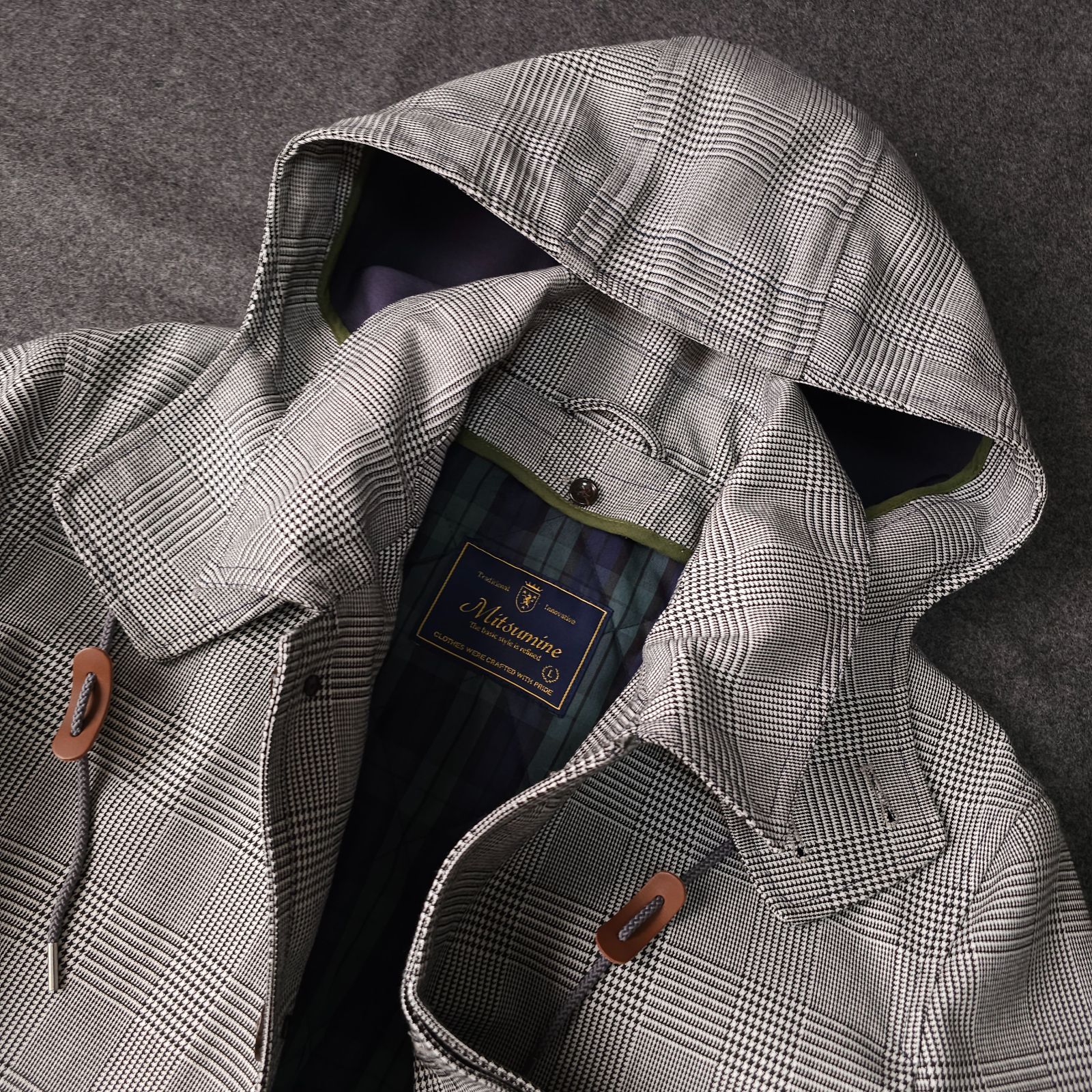 Mitsumine】ミツミネ 秋冬 2WAY グレンチェック柄 中綿ライナー付き