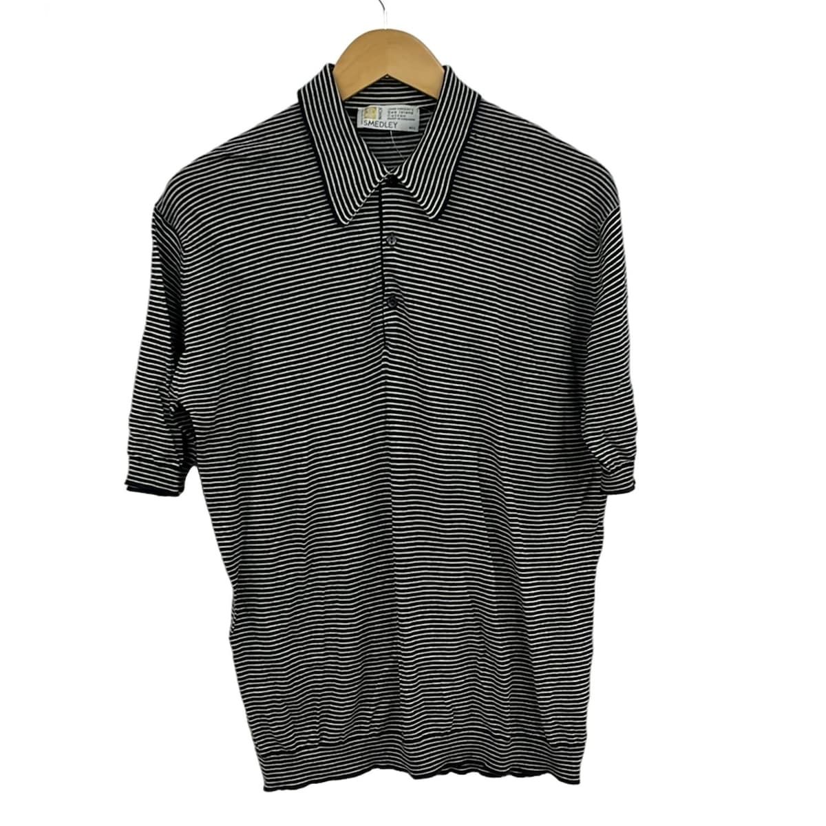 JOHN SMEDLEY ジョンスメドレー 半袖ポロシャツ サイズM レディース - 白×ダークネイビー ボーダー