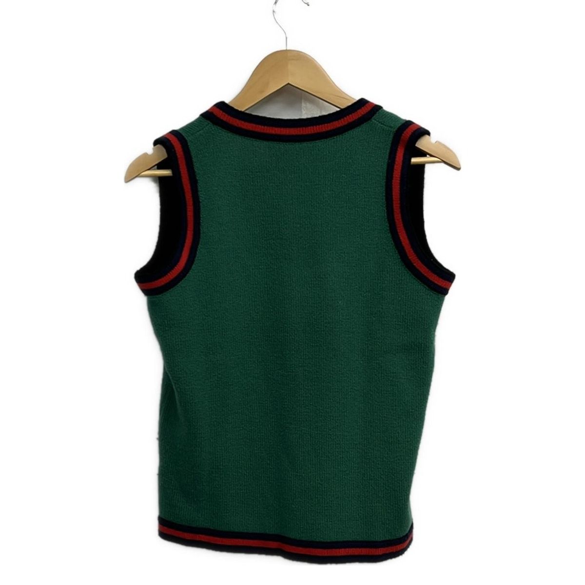 GUCCI グッチ ベスト サイズS レディース - グリーン×レッド×マルチ リボン ラインストーン