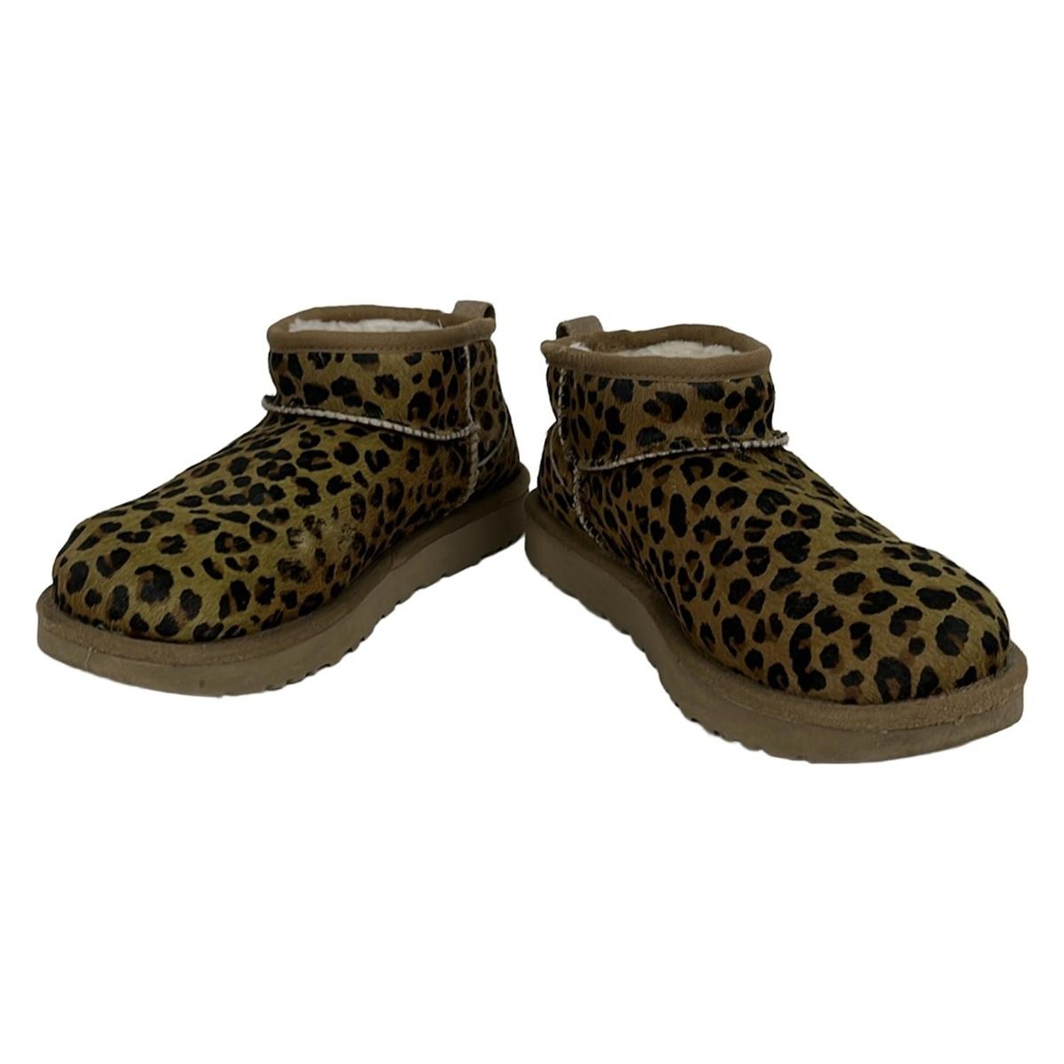 UGG アグ ショートブーツ 25 レディース クラシック ウルトラ ミニ レオパード 1117533 ブラウン×ダークブラウン ヒョウ柄 ムートン