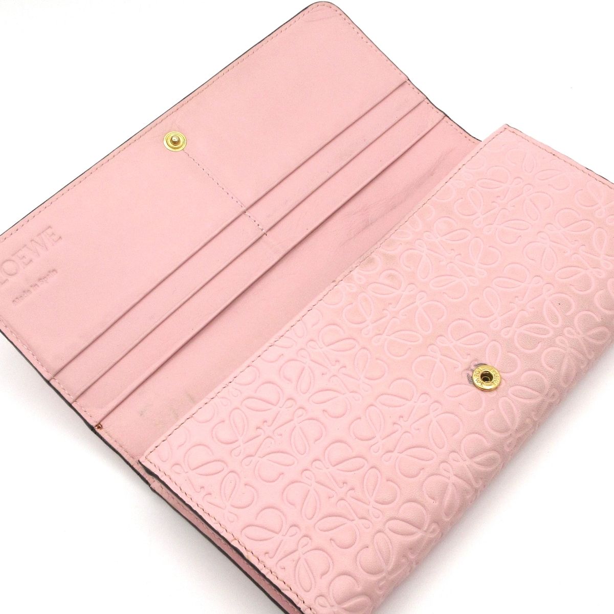 ロエベ 長財布 アナグラム柄 ピンク レザー