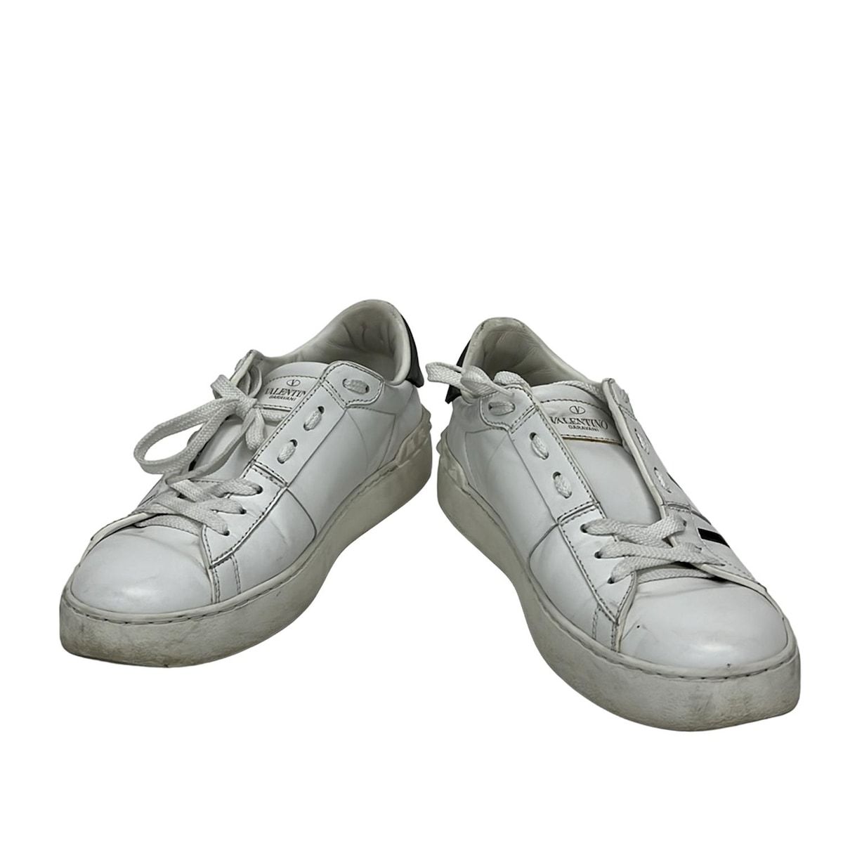 バレンチノガラバーニ スニーカー 38 レディース VLNTN TS 781 W 2 白×黒×メタルシルバー ローカット スタッズ size