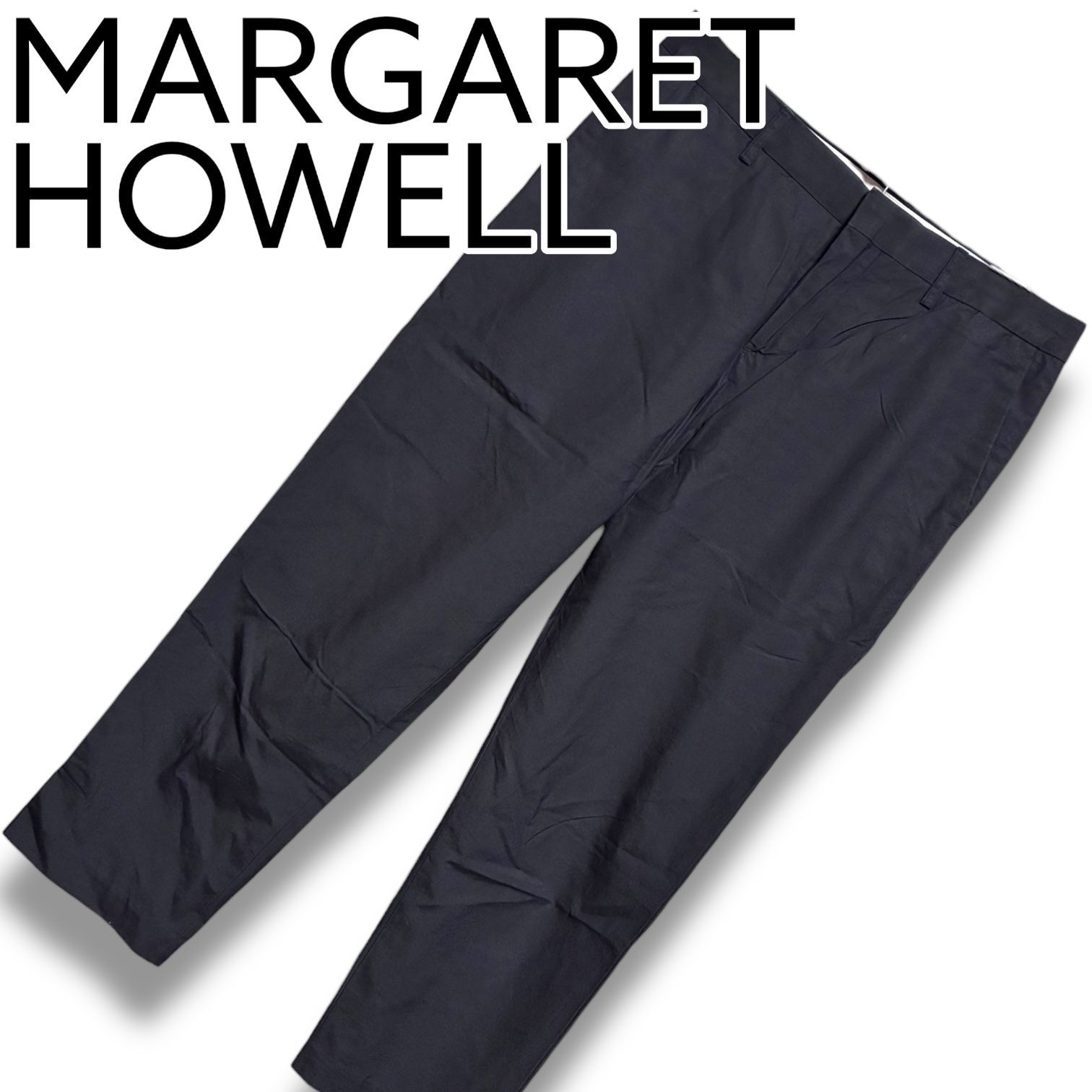 HOWELL マーガレットハウエル ブラック コットン混 クロップドパンツ センタープレス II Mサイズ相当 上質素材 レディース シンプル きれいめ 001275 H