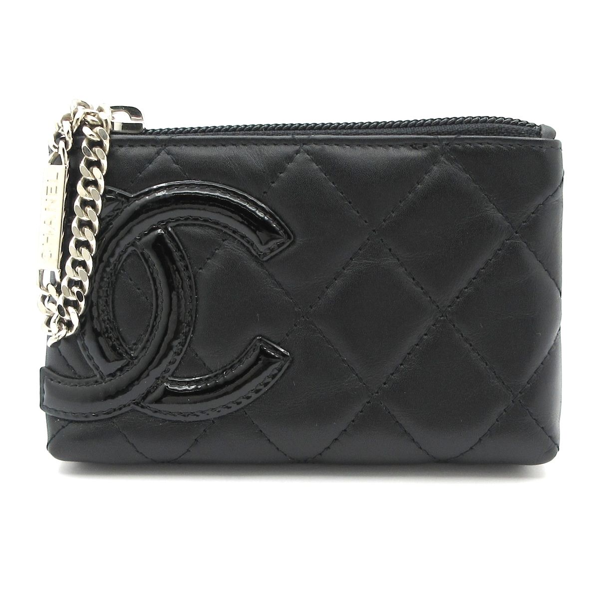 CHANEL シャネル コインケース カンボンライン 黒 キーリング付き シルバー金具 ココマーク ラムスキン