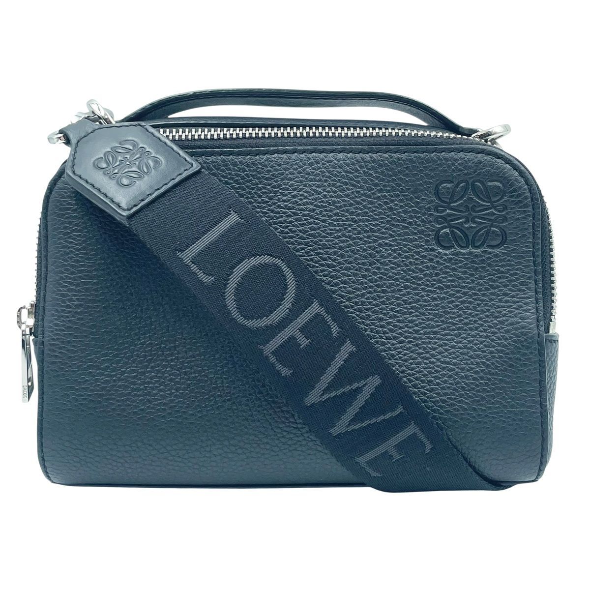 LOEWE ロエベ アナグラム クロスボディ カメラバッグ ミニ ショルダーバッグ 黒 ワイドストラップ ソフトグレインカーフレザー メンズ MK