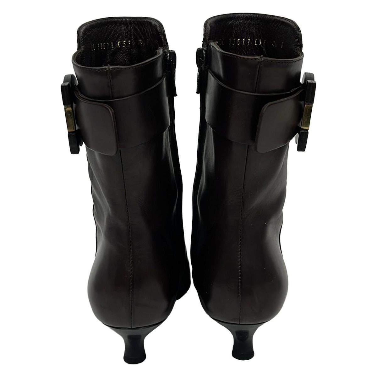  サルバトーレフェラガモ ブーティ 4 1 2 D BANG 0303443 ダークブラウン×黒×ゴールド ガンチーニ ポインテッド レザー ブーティ ブーツ