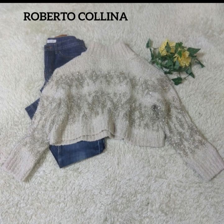 美品 ROBERTO COLLINA ロベルトコリーナ ニット クロップド ラメ 