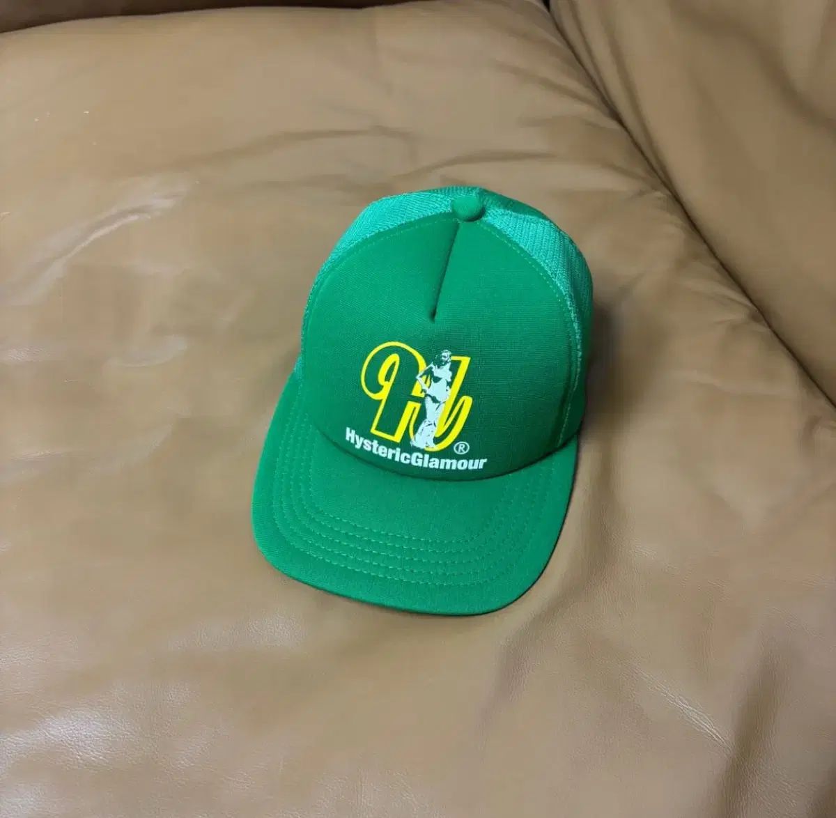 ヒステリックグラマー 6パネル メッシュ ベースボールキャップ 帽子 グリーン