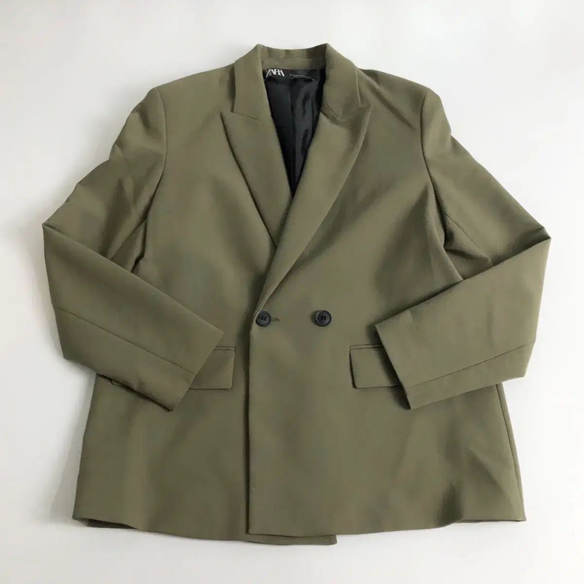 ZARA カーキ ダブルボタン ブレーザー m ZARA - ZARA テーラードボタン 