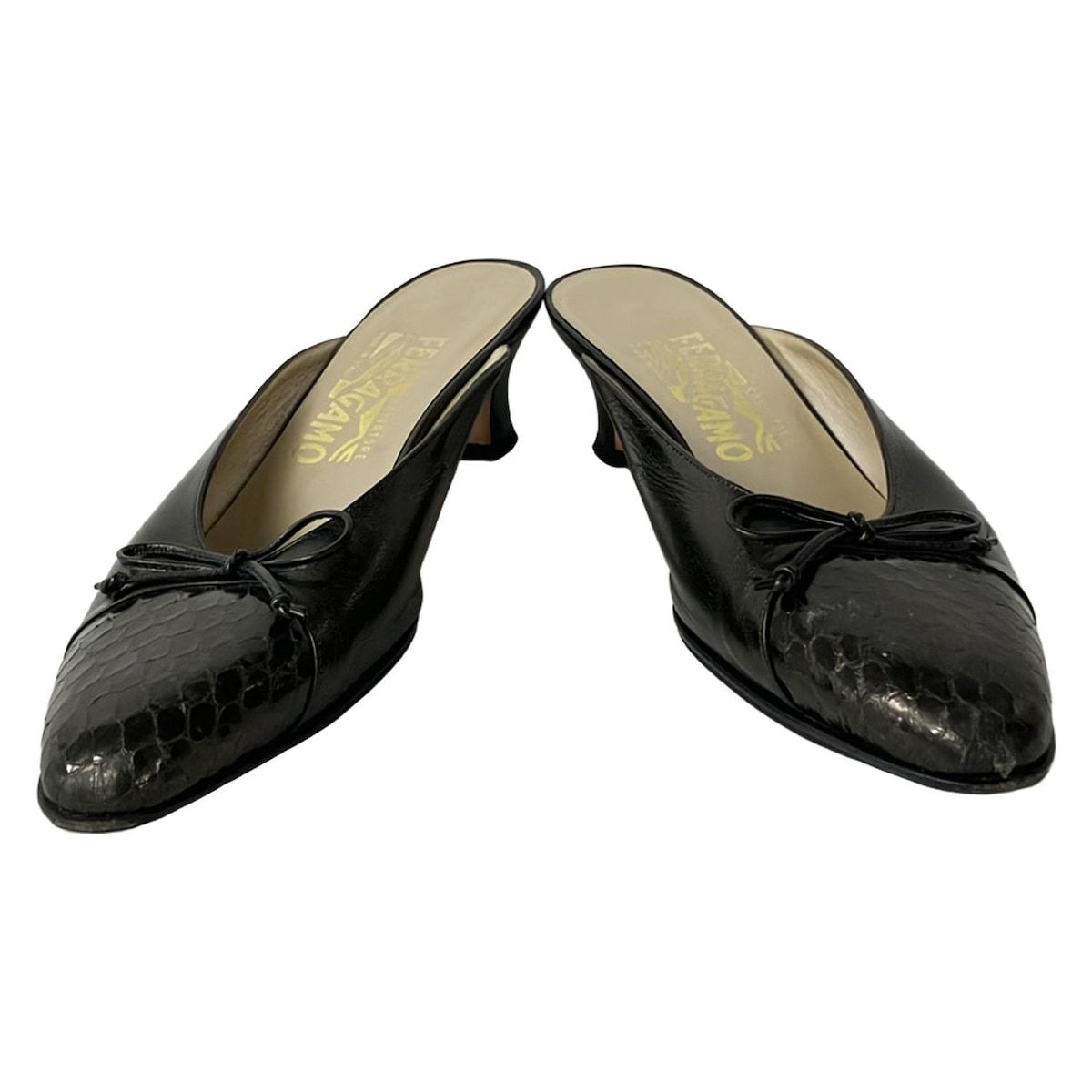 SalvatoreFerragamo サルバトーレフェラガモ ミュール 7 D レディース - ダークブラウン 型押し加工 レザー