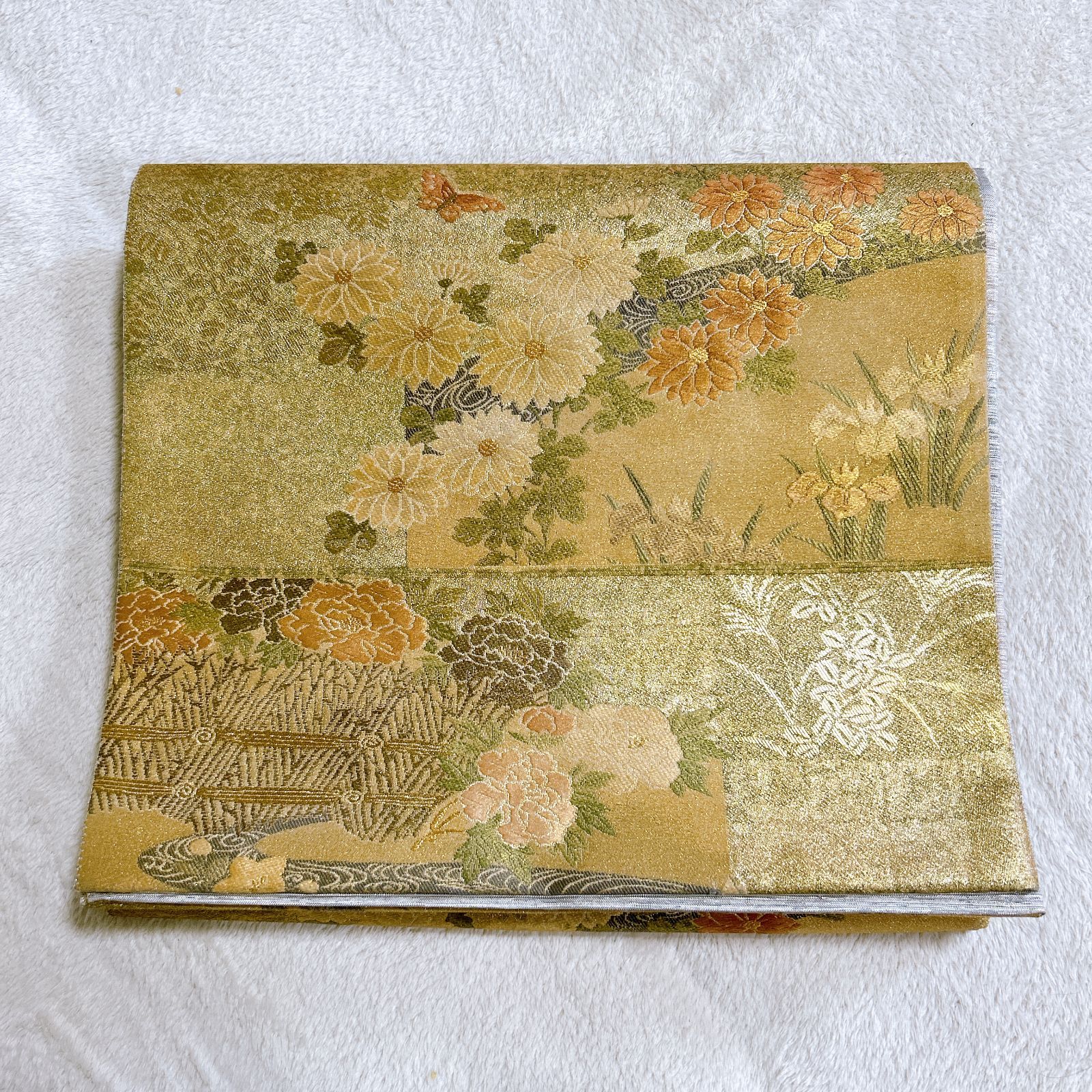  帯 袋帯 花 ゴールド系 華やか 管理番号 袋帯 帯