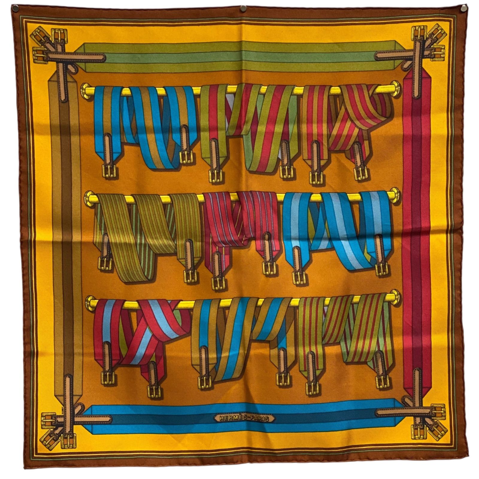 エルメス カレ45 Les Sangles シルクスカーフ サスペンダーベルト柄