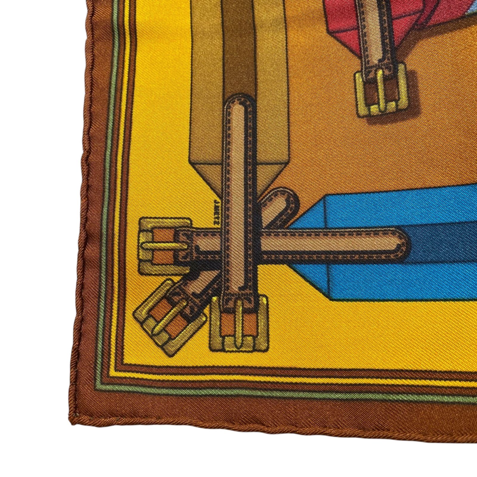 エルメス カレ45 Les Sangles シルクスカーフ サスペンダーベルト柄