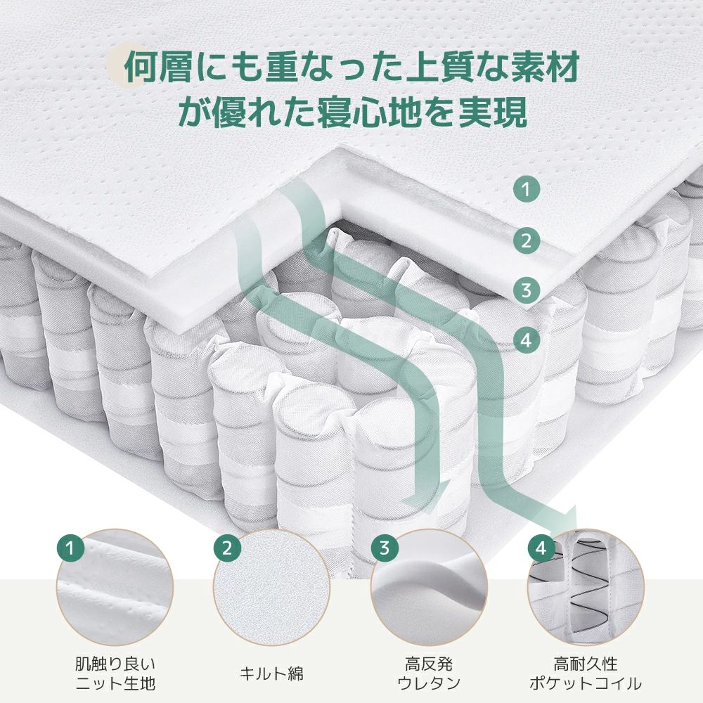 高密度ポケットコイルマットレス クイーン 厚さ20cm ショップ 線経2.1