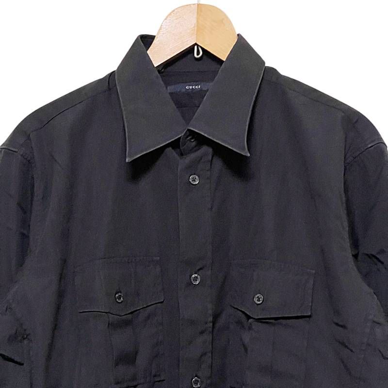 GUCCI グッチ メンズ 長袖シャツ 42 ブラック 黒 コットン イタリア製 OJ 12