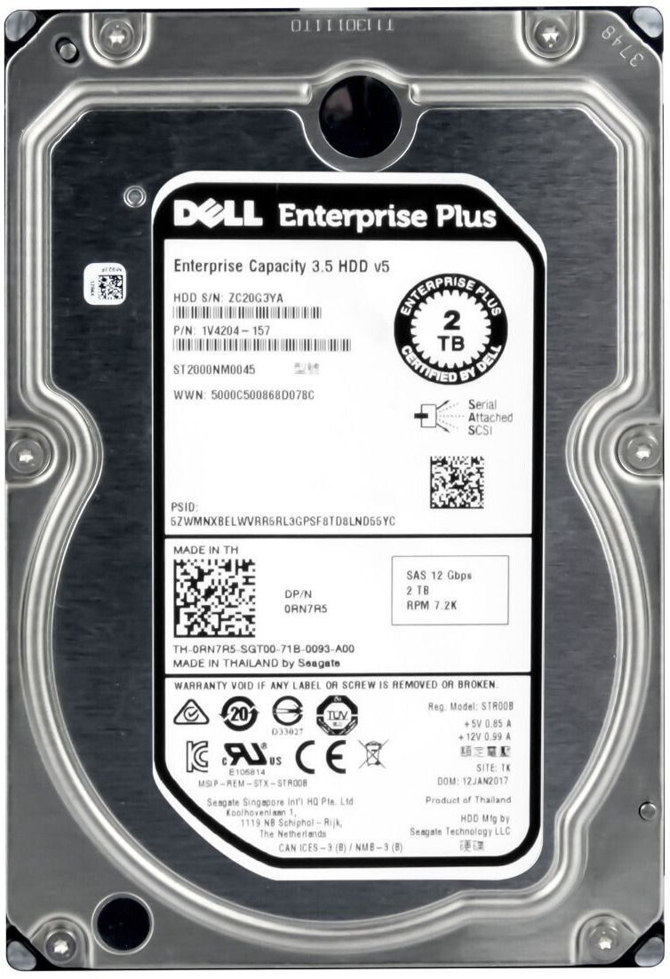 3年保証 Hard Drive DELL Pl 0 RN 7 R 5 2 TB 7200 RPM 128 MB SAS-3 3.5