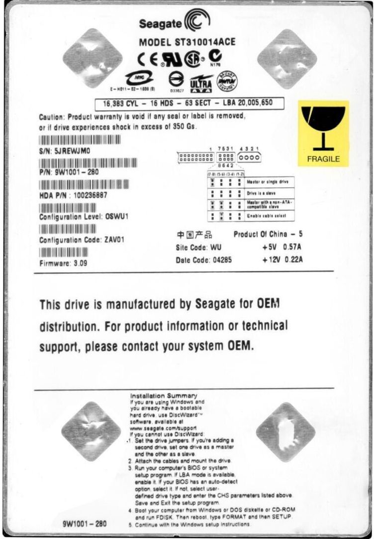3年保証 Hard Drive Seagate Barracuda 10 GB 5400 RPM 2 MB ATA PATA 3.5 Inch