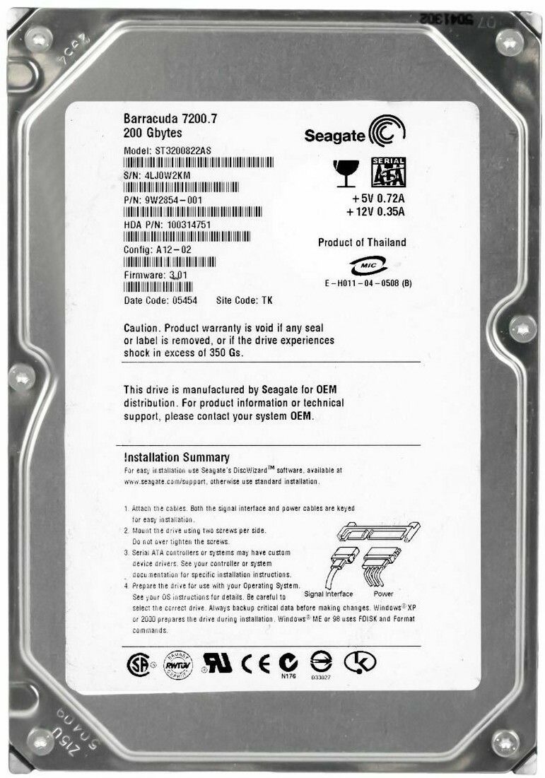 3年保証 Hard Drive Seagate barracuda 7200.7 200 GB 7200 U|Min 8 MB SATA 3.5