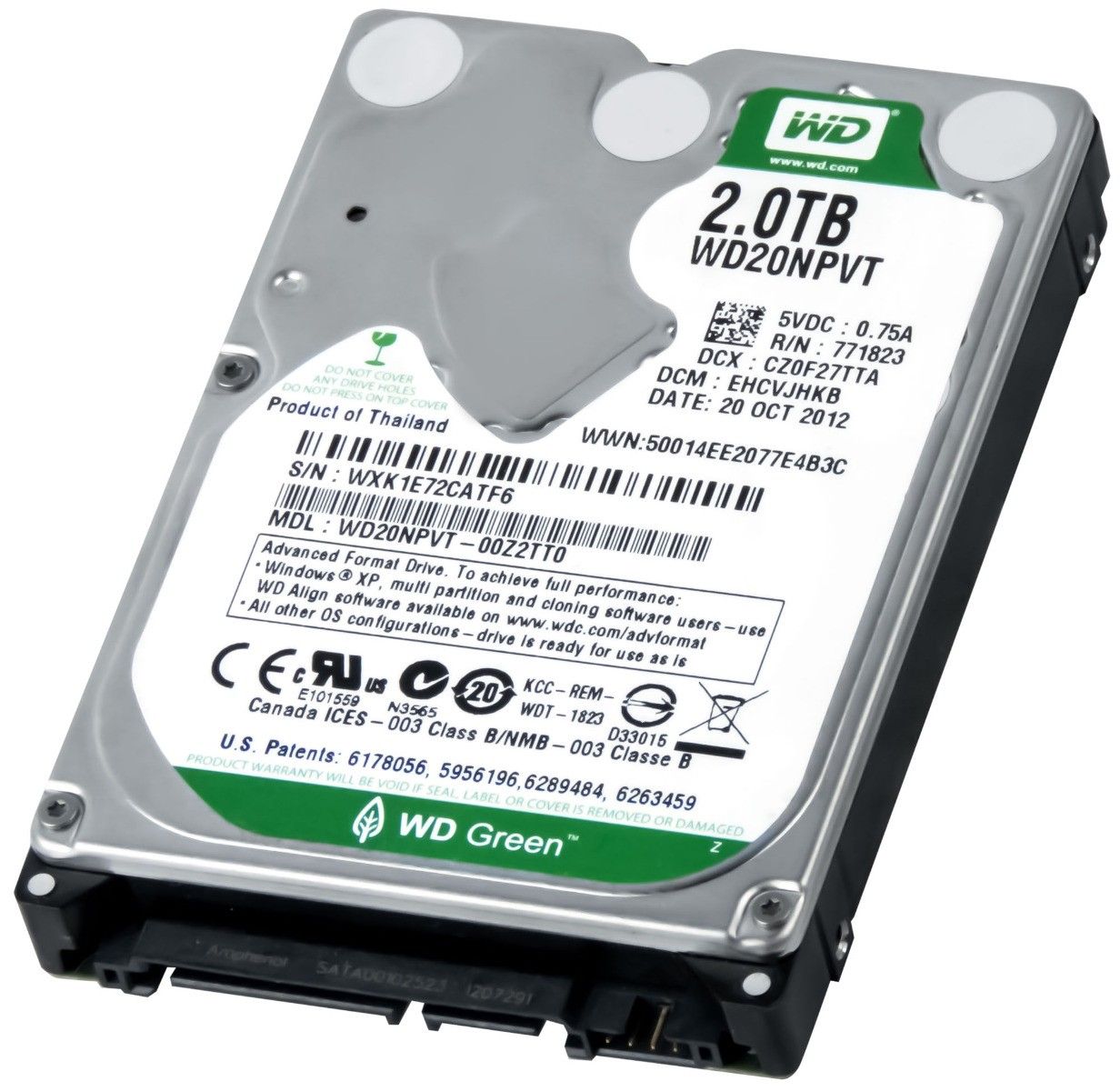 3年保証 WD GREEN Hard Drive 2 TB 5.4 K 8 MB SATA II 2.5