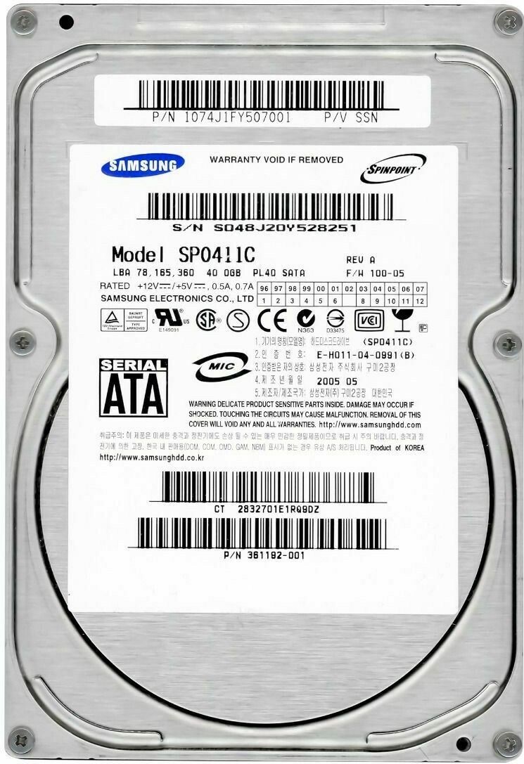 3年保証 Hard Drive Samsung Spinpoint PL 40 SP 0411 C GB 7200 RPM 2 MB SATA 3.5 Inch