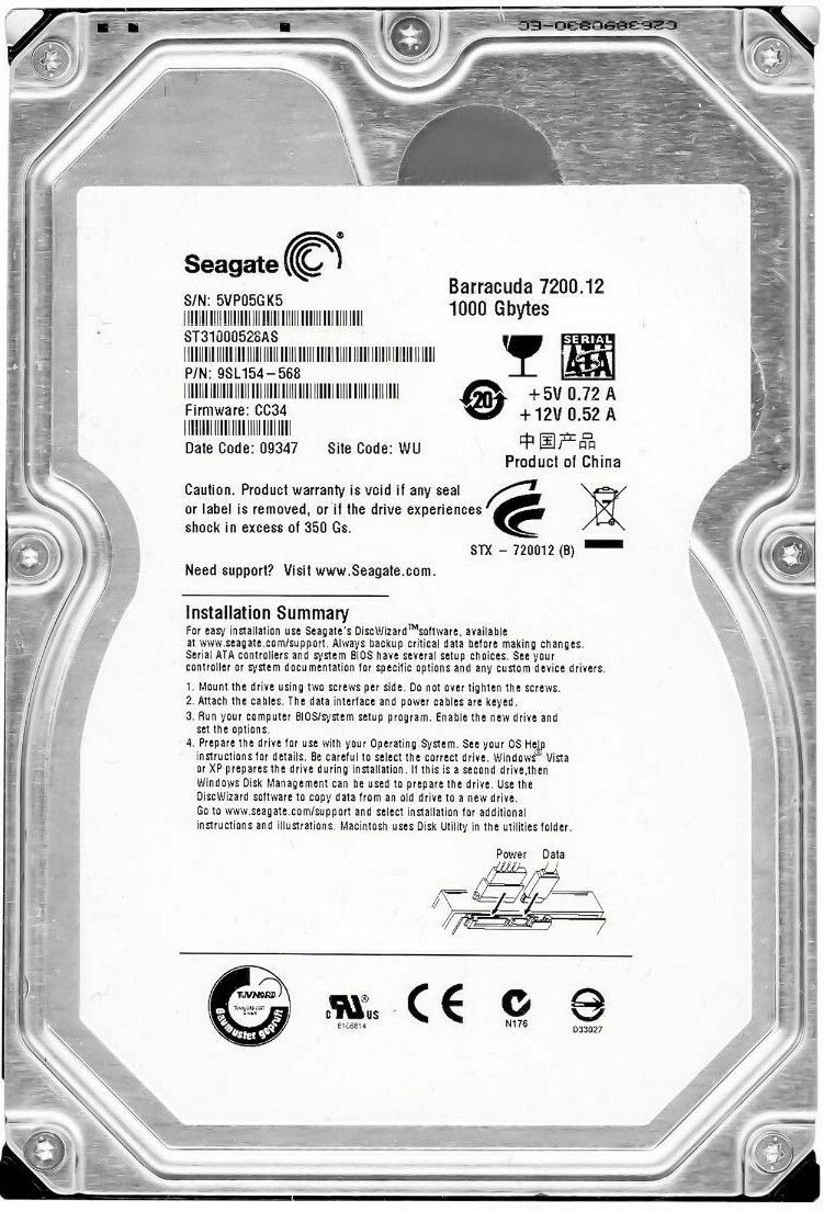 3年保証 Hard Drive Seagate barracuda 1 TB 7200 U|Min 32 MB SATA II 3.5 Inch