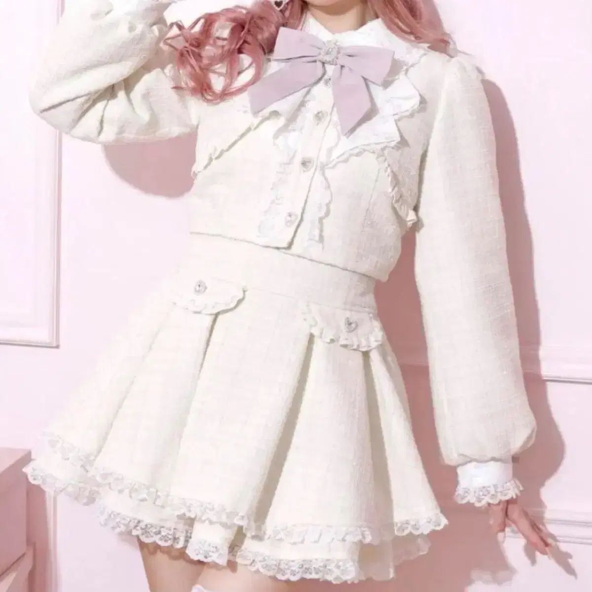 ノエミ ツイード レース リボン セットアップ 量産型 地雷系 スナ系 ロジータ リズリサ