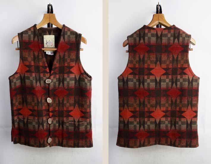 アメリカ製 モニタリー ネイティブ柄 ベスト 38 M 相当 古着 メンズ レディース ヴィンテージ ビンテージ 男性 アメカジ チマヨ オルテガ インディアン RRL MADE IN USA