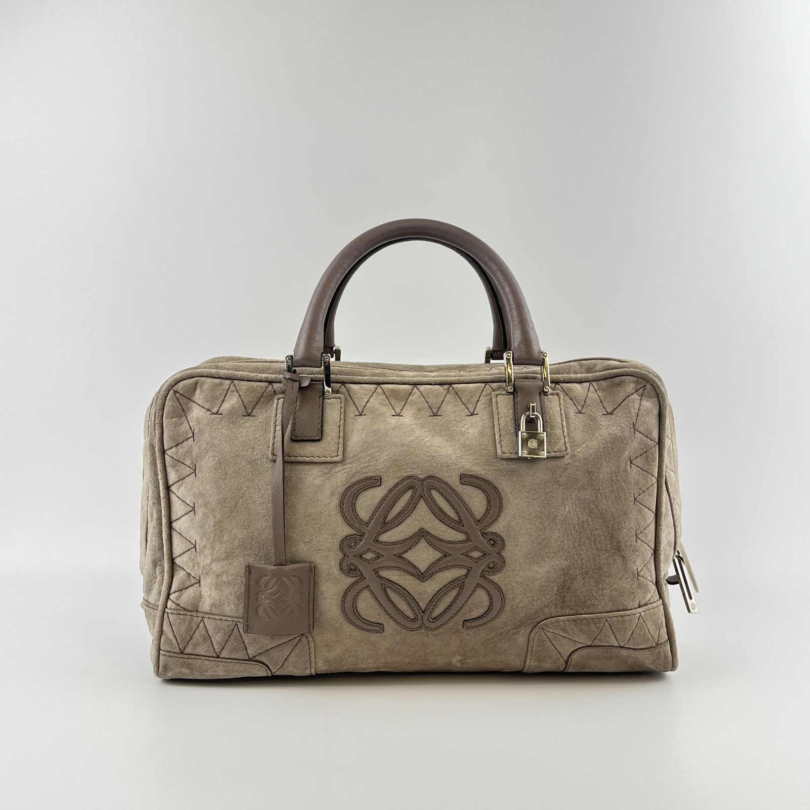 LOEWE ロエベ アナグラム アマソナ36 ハンドバッグ ベージュ スエード