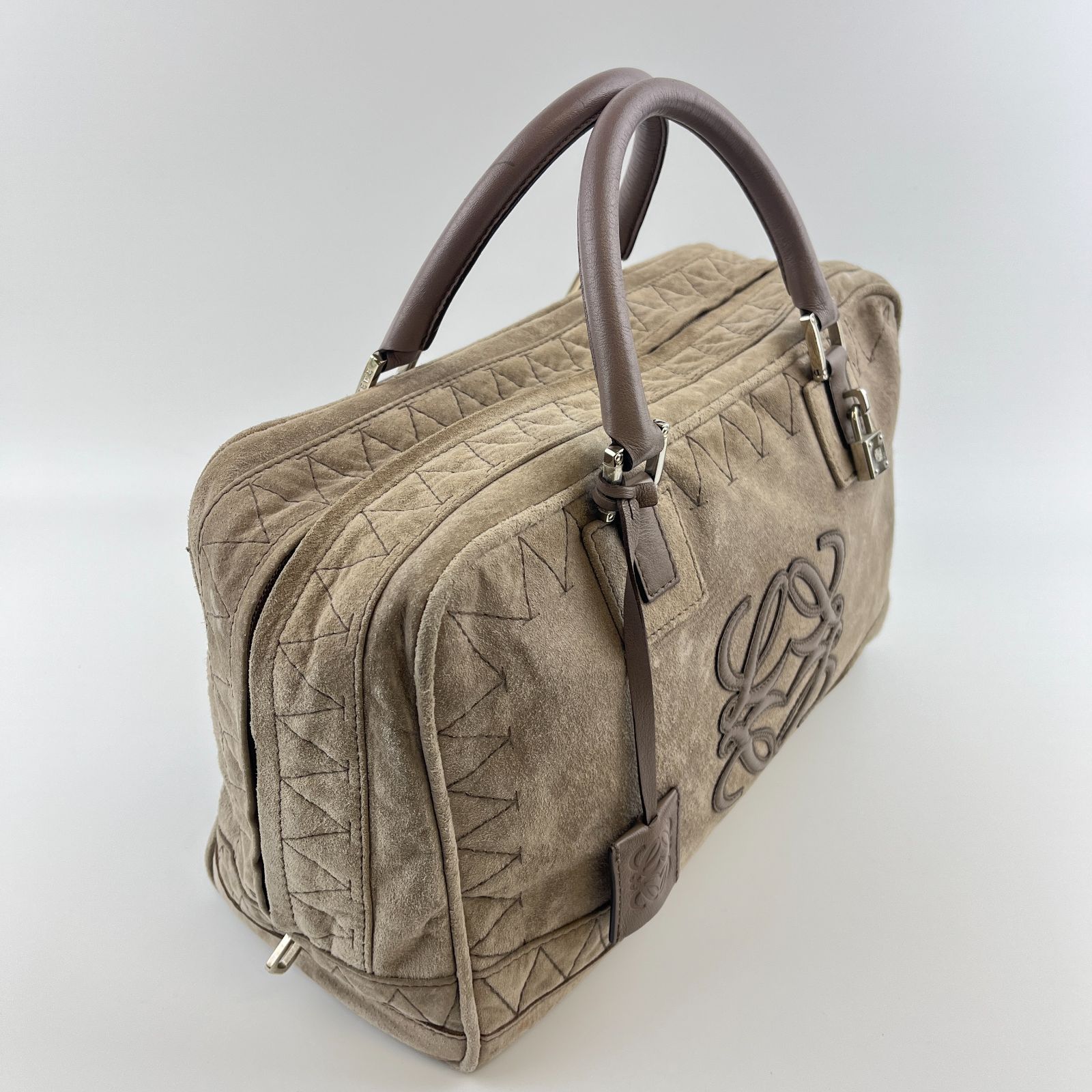 LOEWE ロエベ アナグラム アマソナ36 ハンドバッグ ベージュ スエード 