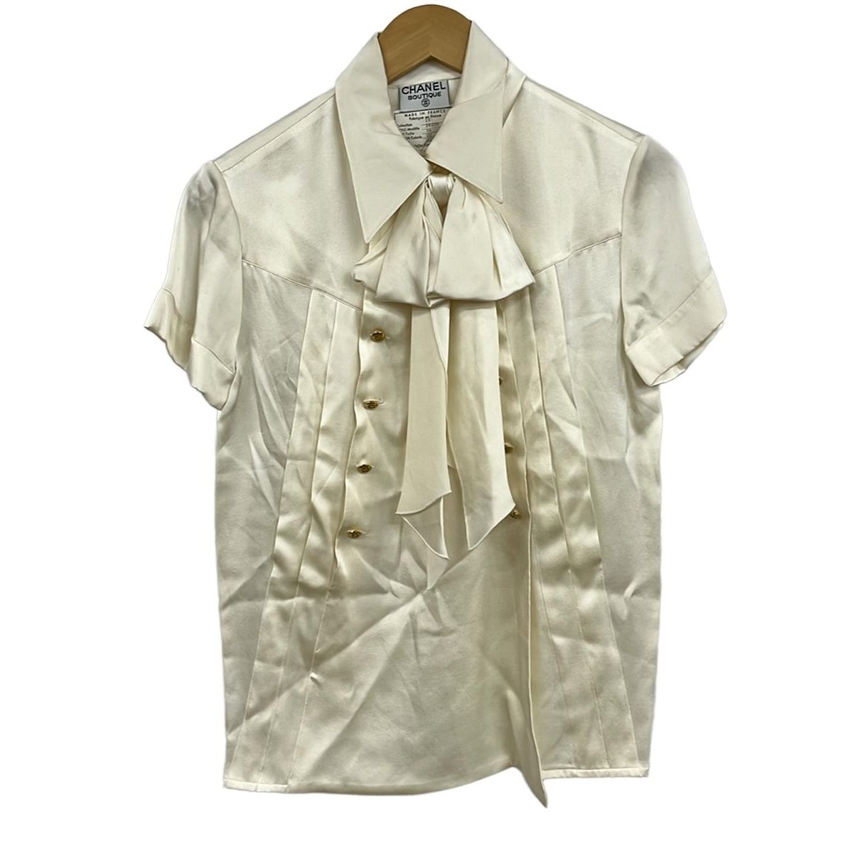 CHANEL シャネル 半袖シャツブラウス サイズ34 S レディース 26200 アイボリー シルク