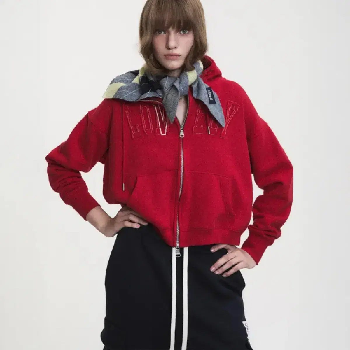 NOHANT ノアン LONELY LOVELY CROP HOODIE ZIP-UP RED