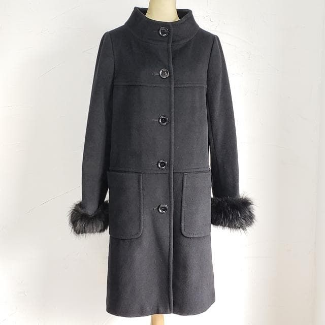 wb ダブルビー ☆ アンゴラ ロングコート ブルーフォックスファー 38