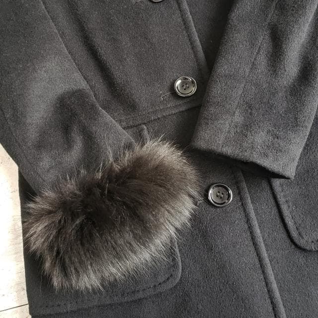 マテリア アンゴラ 羊毛 ファー ロング コート 38 MATERIA ロングコート アンゴラ混 ベルト付 ブルーフォックスファー 38