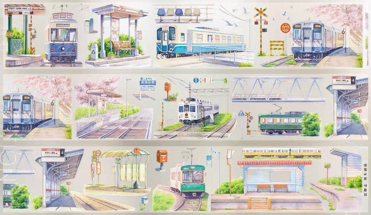  PET 列车到站 7 cm 5 m 100 loop 海外マスキングテープ 海外マステ 電車 駅 ホーム マスキングテープ テープ マスキングテープ