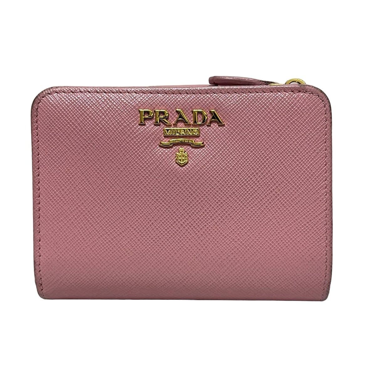 PRADA プラダ 2つ折り財布 1 ML 018 ピンク L字ファスナー レザー