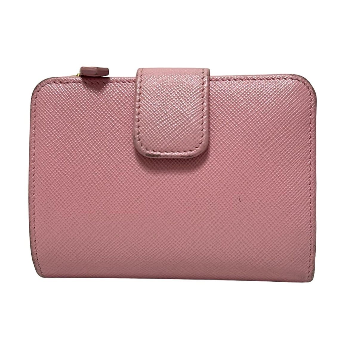 PRADA プラダ 2つ折り財布 1 ML 018 ピンク L字ファスナー レザー