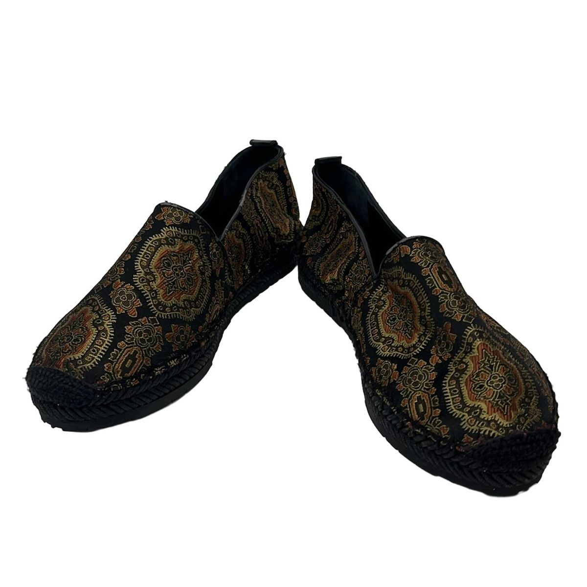 ETRO エトロ フラットシューズ 38 レディース - 黒×ゴールド×ブラウン